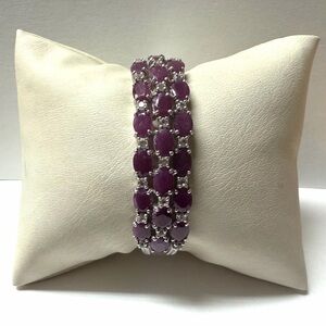 Sterling Silver Natural Ruby & White Topaz Hinged Cuff Bracelet